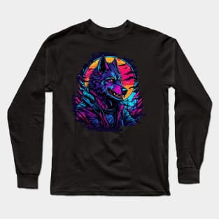 Synthwave Wolf Man Long Sleeve T-Shirt